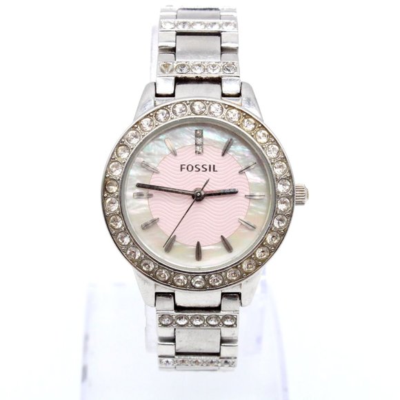 Fossil Watch Womens Jesse Es2189 Classic Pink Stainless-Steel Rhinestones Quartz - Picture 1 of 8